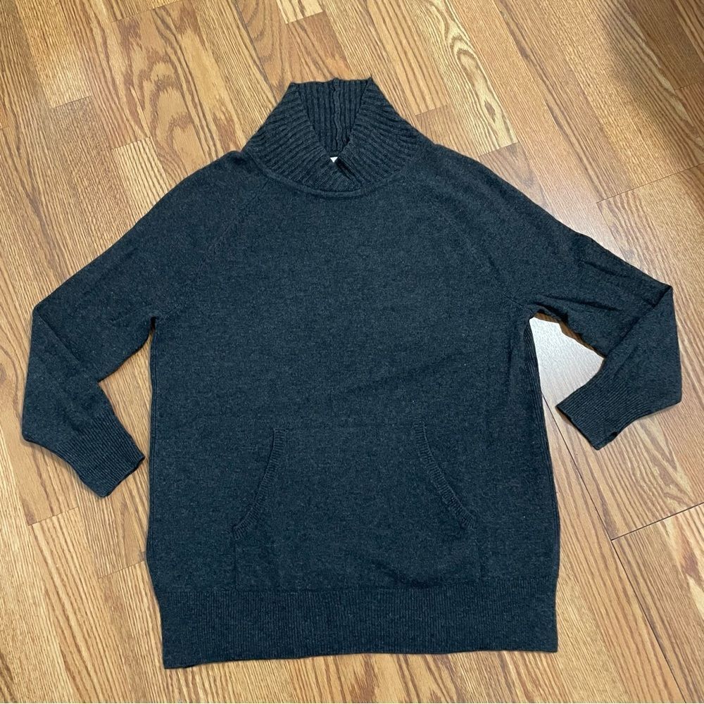 Vince Cashmere Pullover Moc-Shawl Collar Charcoal Sweater w/Front Pocket Sz-XS